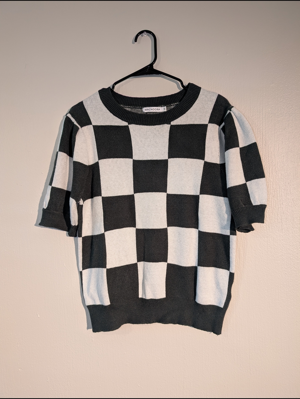 MACNOORA Green & White Checkerboard Knit Top